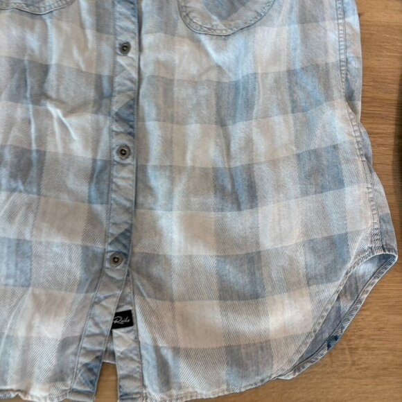 Rails Blue Plaid Button Down Shirt Western Tencel Denim Medium - Picture 3 of 8